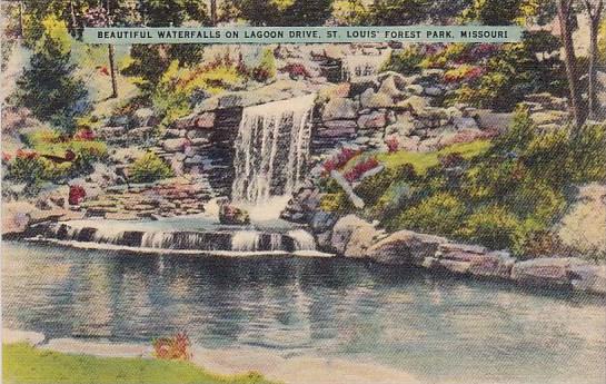 Beautiful Waterfalls On Lagoon Drive Saint Louis Forest Park Missouri 1943