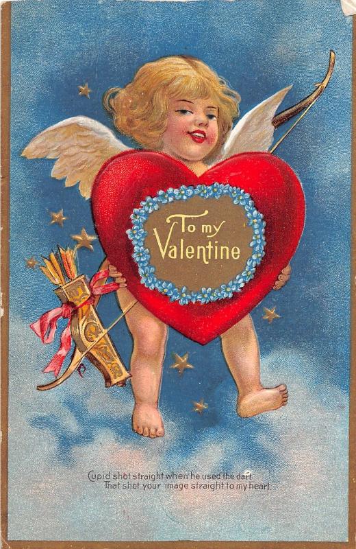 F4/ Valentine's Day Love Holiday Postcard c1910 Nash Cupid Heart Bow Arrow 9