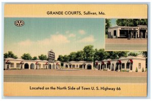 c1940's On North Side of Town US Highway 66 Grande Courts Sullivan MO Postcard