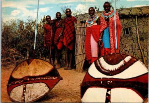 VINTAGE CONTINENTAL SIZE POSTCARD MASSAI TRIBAL GROUP KENYA AFRICA 1970s