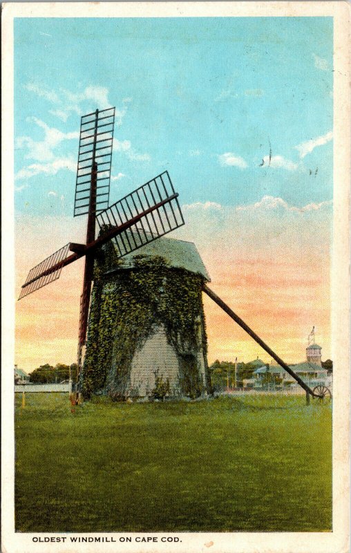 Vtg 1920s Oldest Windmill on Cape Cod Massachusetts MA Postcard