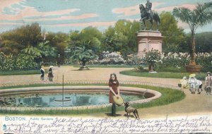 Public Gardens - Lady with Dog - Boston MA, Massachusetts - pm 1914 - DB - Tuck