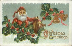 Christmas - Santa Claus Bells Holly Toys etc c1910 Embossed Postcard