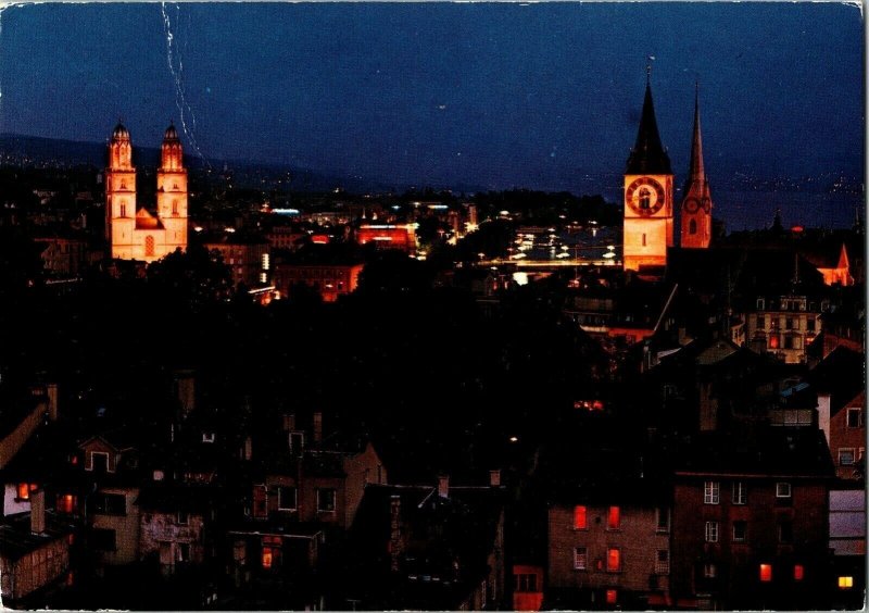 Zurich Grossmunster St. Peter Fraumunster Pampaluchi Note Postcard Vtg Foreign 