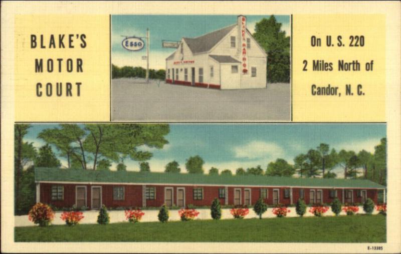 Candor SD Esso Gas Station Blake's Motor Court Linen Postcard