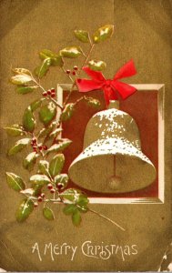 Christmas With Gold Bell and Holly 1910