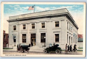 Greeley Colorado Postcard Post Office Classic Cars Building 1919 Vintage Antique