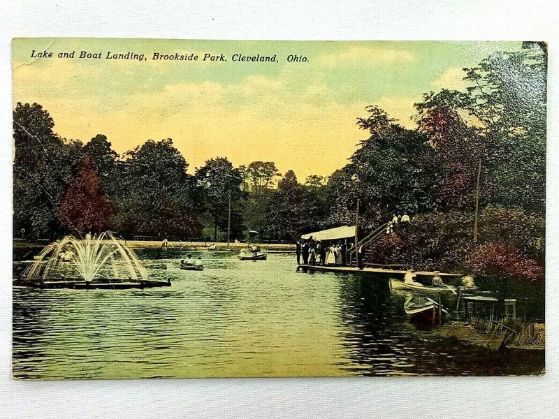 Cleveland OH-Ohio, 1912 Lake & Boat Landing Brookside Park Vintage Postcard