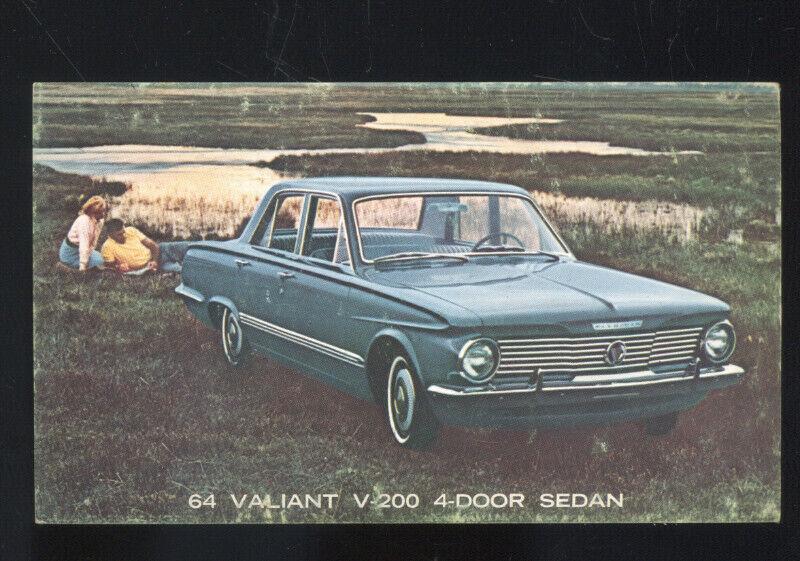 1964 PLYMOUTH VALIANT SEDAN CAR DEALER ADVERTISING POSTCARD '64 MOPAR