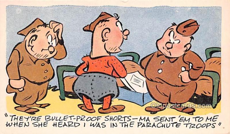 Military Comic Postcard, Old Vintage Antique Post Card Bullet Proof Shorts Un...