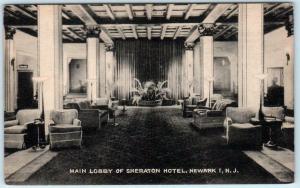NEWARK, New Jersey NJ   Interior Main LOBBY- SHERATON HOTEL ca 1950s Postcard