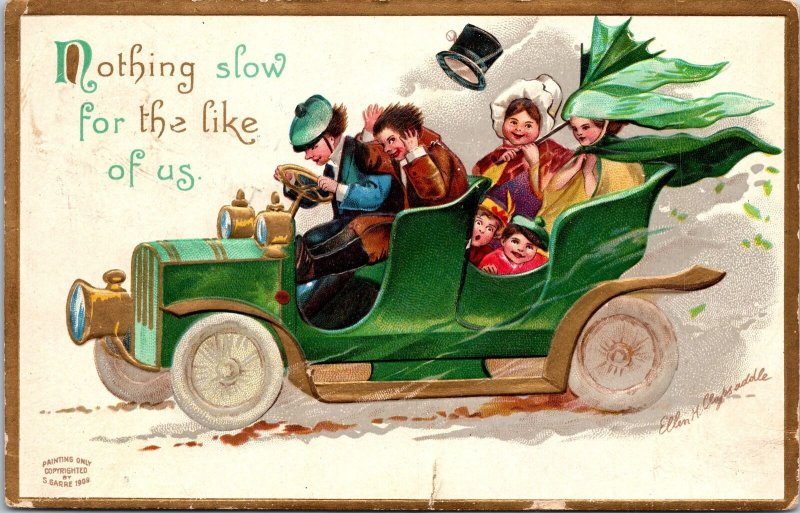 VINTAGE POSTCARD NOTHING SLOW FOR THE LIKE OF US ANTIQUE CAR MISSOULA MONTANA