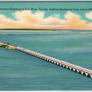 c1940s Key West, Fla Looking Southwest Highway from Matecumbe Novelti-Craft A204