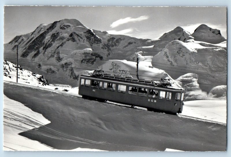 Switzerland Postcard Zermatt Gornergrat Trolley Car Railway c1950's RPPC Photo
