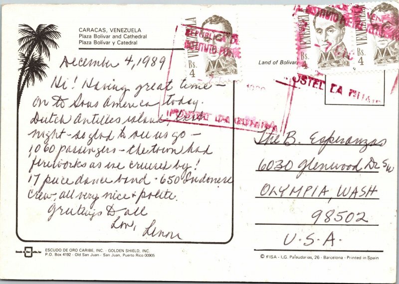 VINTAGE CONTINENTAL SIZE POSTCARD CARACAS VENEZUELA