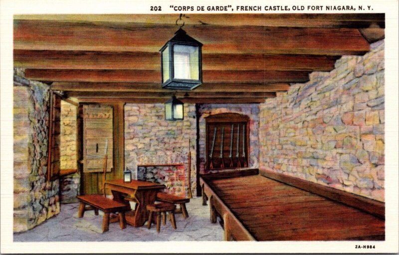 Linen Postcard Corps De Garde, French Castle, Old Fort Niagara, New York