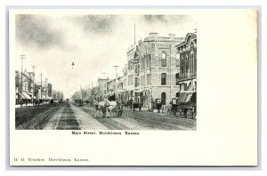 Postcard Main Street Hutchinson Kansas Horse & Buggy Trolley Tracks