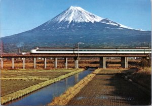 Postcard Japan - Mt. Fuji and Bullet Train on New Tokaido Line