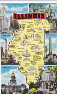 Greetings From Illinois With Map 1955
