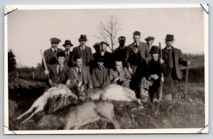 RPPC Men and The Hunt Dead Deer Hunters Rifles Hunting Club Postcard C24