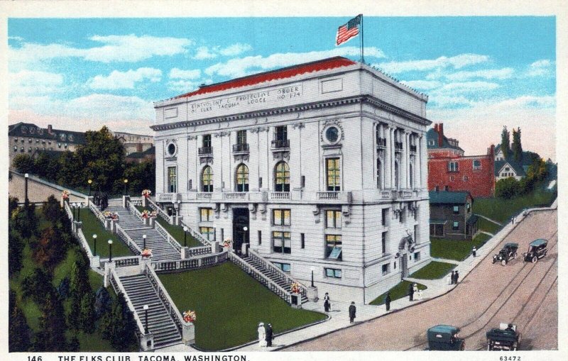 WA, The Elks Club, Tacoma, Washington Prelinen Postcard, Curt Teich