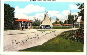 c1930 TEN SLEEP WYOMING A & F FLAGSTAFF CAMP HWY 16 WHITE BORDER POSTCARD 41-106