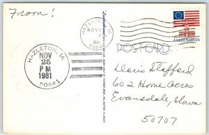 1981 Hazleton, IA Post Office Cancel Postcard Town USPO Postal History A268