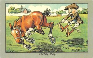 US84 UK England british humour steady boy horse and boy Artist signed Shephard