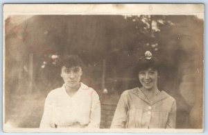 c1910s Two Ladies in Lincoln Park RPPC Ugly Girl & Cute Smile Real Photo PC A123