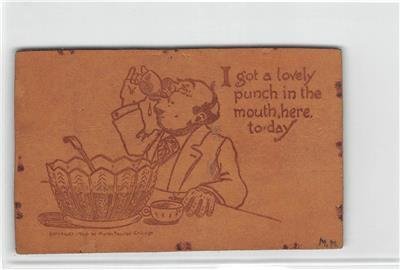 Lovely Punch in the Mouth Comic Monticello, Iowa 1907 Vintage Leather Postcard