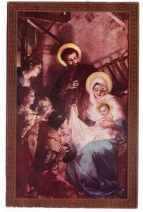 Nativity Scene, Baby Jesus, Manger, Mother Mary, Vintage Christmas Postcard