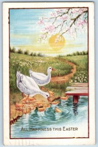 Easter Postcard Ducks And Duckling Flowers Tree Antigo Wisconsin WI 1923 Vintage