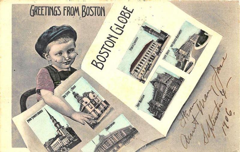 Boston MA Boston Globe Newspaper Multi-Views in 1906 Postcard