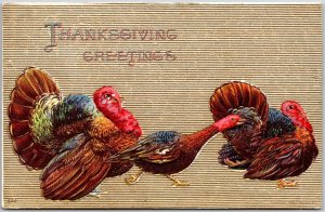 1908 Thanksgiving Greetings Three Turkey Landscape Posted Postcard