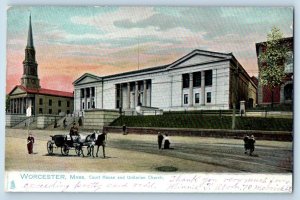 Worcester Massachusetts MA Postcard Court House Unitarian Church Building 1905