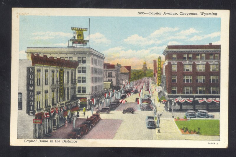 CHEYENNE WYOMING DOWNTOWN CAPITOL AVE. STREET SCENE VINTAGE POSTCARD