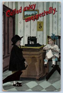 c1910's Little Men And Women Office Called Away Unexpectedly Antique Postcard