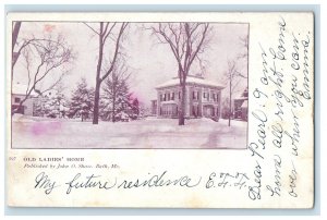 c1905 Old Ladies Home Bathe Maine ME, Snow Winter Pine Trees Antique Postcard