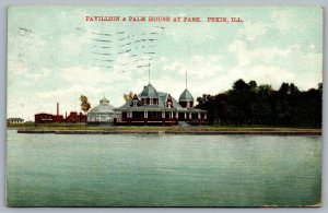 Postcard Pekin Illinois c1909 Pavilion & Palm House At Mineral Springs Park
