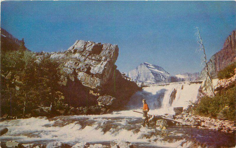 Glacier National Park Montana Swift Current Falls 1940s Postcard Western 952