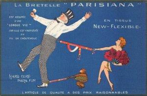 LA BRETELLE PARISIANA CLOTHING SUSPENDERS FRANCE ADVERTISING POSTCARD (c. 1910)