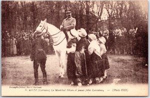 VINTAGE POSTCARD MARSHALL PETAIN (FRENCH ARMY) ON VICTORY PARADE AT METZ 1918