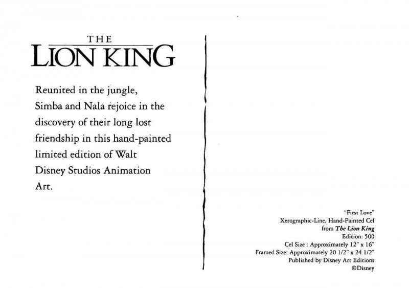 2~4X6 Continental Postcards  THE LION KING  Scar~Simba~Nala  WALT DISNEY ART