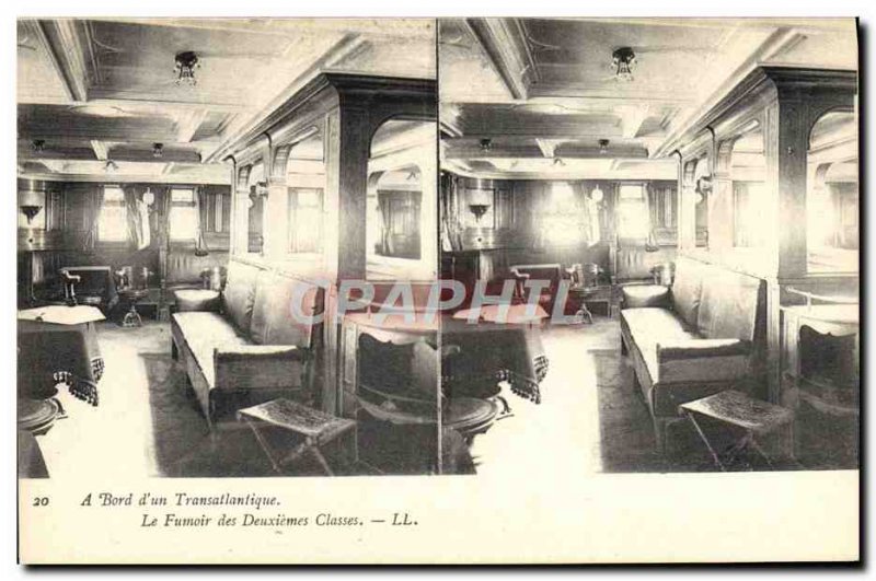 Postcard Old Ship Boat Transatlantic The smoking room of the second class