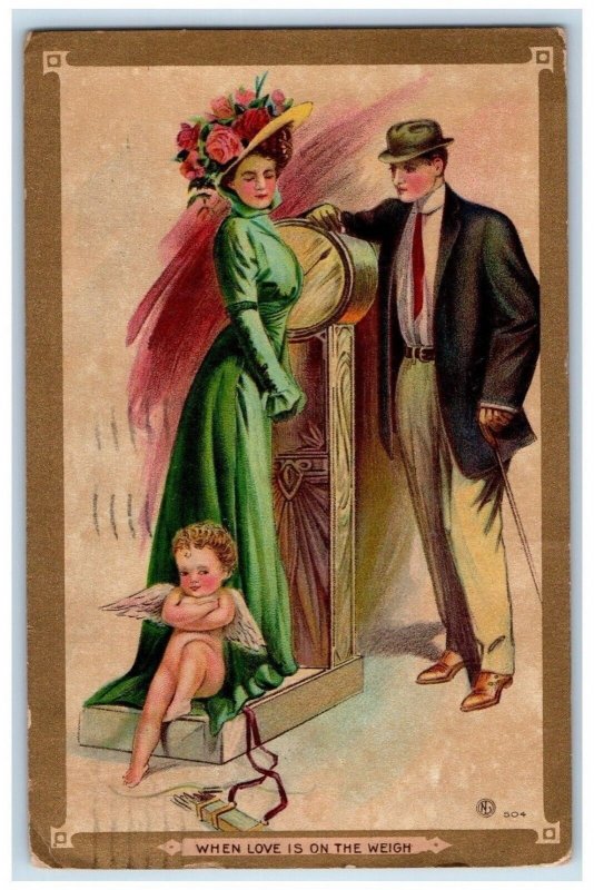 Valentine Postcard Cupid Angel When Love Is On The Weigh Minneapolis MN 1910
