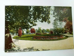 Vintage Postcard Mc Culloch Park Fort Wayne Ind Floral and Tree Scene