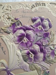 3-Dimensional Postcard A Happy New Year, Bouquet of Flowers Embossed Art Print