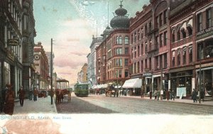 Vintage Postcard Main Street Business District Stores Springfield Massachusetts