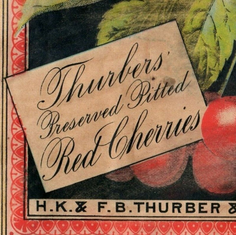 1870's-80's Thurbers' Red Cherries Label Art Nouveau Border Fab! 7N