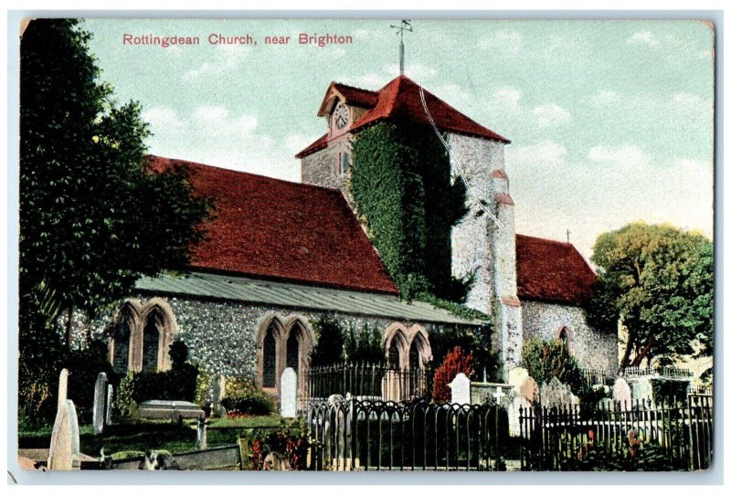 c1910 Rottingdean Church Near Brighton Sussex England Unposted Antique Postcard